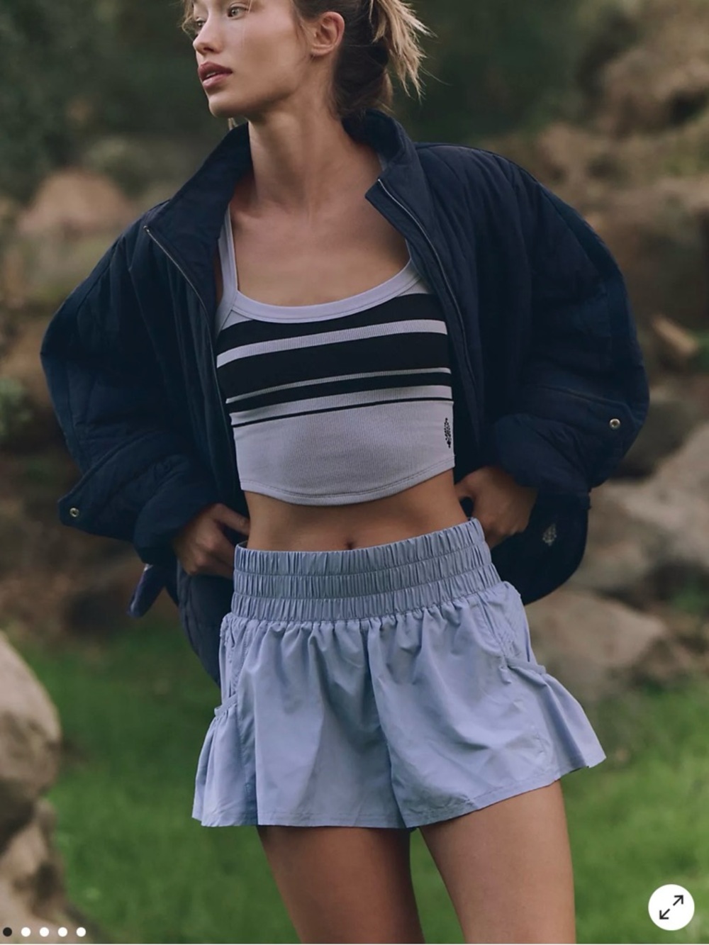 Free People Get Your Flirt On Light Blue Women's Elastic-Waist Athletic Shorts